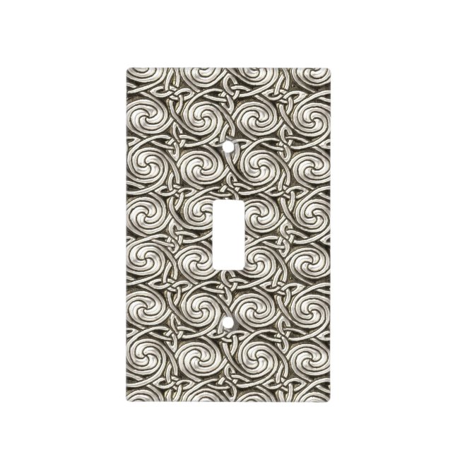 Bright Shiny Silver Celtic Spiral Knots Pattern Light Switch Cover (Front)