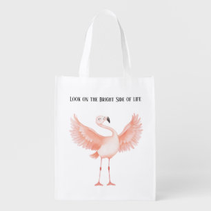 Bright Side of Life Pink Flamingo Grocery Bag