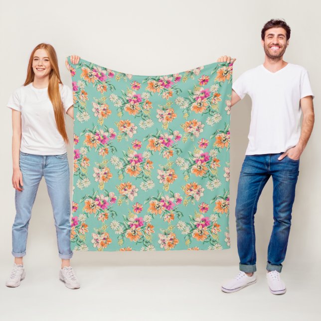 Bright Sketch Floral Pattern Fleece Blanket (In Situ)