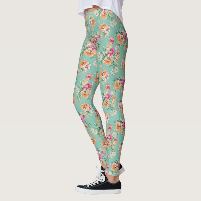 Bright Sketch Floral Pattern Leggings (Left)