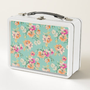 Bright Sketch Floral Pattern Metal Lunch Box