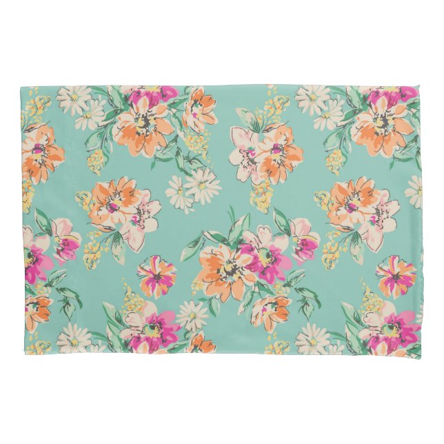 Bright Sketch Floral Pattern Pillow Case (Front-Left)