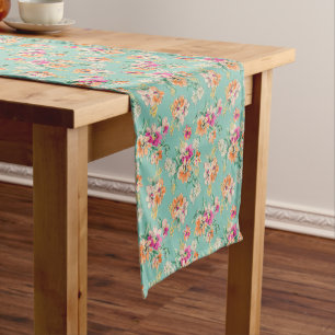 Bright Sketch Floral Pattern Short Table Runner