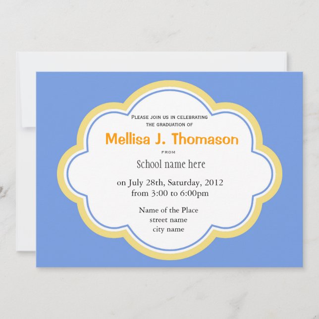 Bright sky blue and yellow summer graduation invitation (Front)