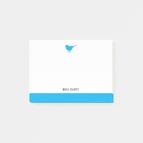 Bright Sky Blue Bird  Border on White w Name Post_it Notes