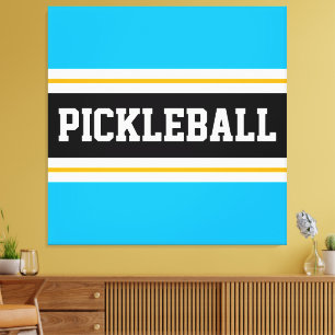 Bright Sky Blue Black Orange PICKLEBALL Stripes Canvas Print