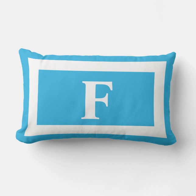 Bright Sky Blue Bold Monogram Initial Outdoor Lumbar Pillow (Front)