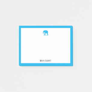 Bright Sky Blue Elephant & Border on White w/ Name Post-it Notes