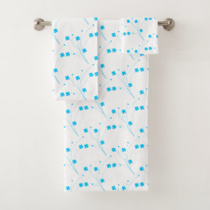 Bright Sky Blue Flowers, Small Floral Print Bath Towel Set