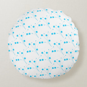 Bright Sky Blue Flowers, Small Floral Print Round Pillow