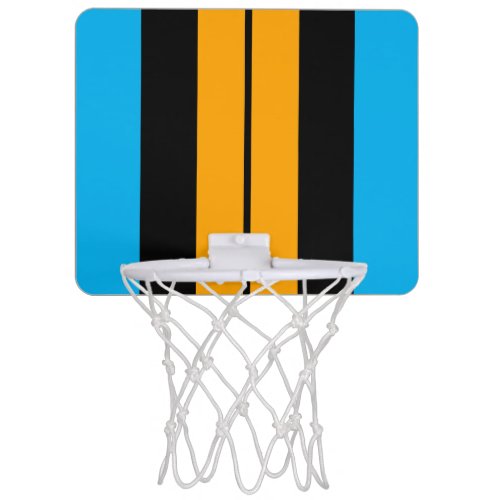 Bright Sky Blue Golden Yellow Black Racing Stripes Mini Basketball Hoop