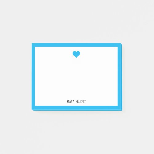 Bright Sky Blue Heart  Border on White w Name Post_it Notes