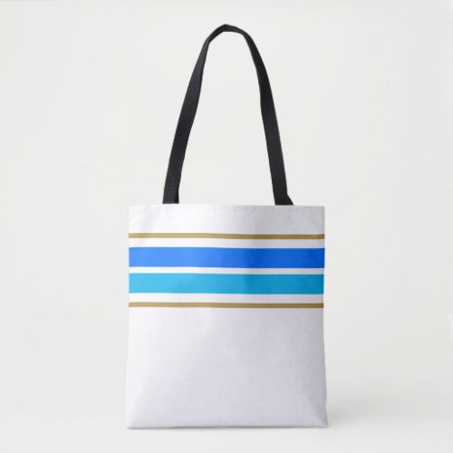 Bright Sky Blue Top Edge Racing Stripes On White Tote Bag