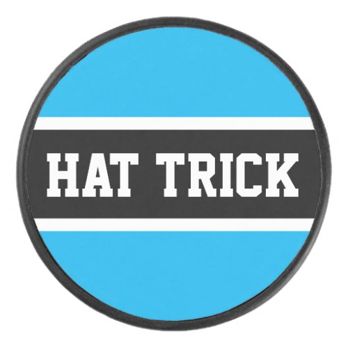 Bright Sky Blue White Black Triple Goal HAT TRICK Hockey Puck