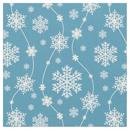 Bright Sky Blue Winter White Snowflake Pattern Fabric