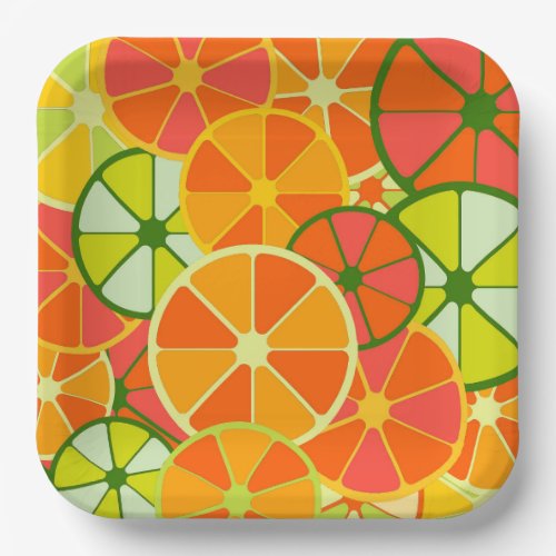 Bright Sliced Citrus Print Paper Plate