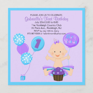 Bright Smash Cake Girl's First Birthday Invitation