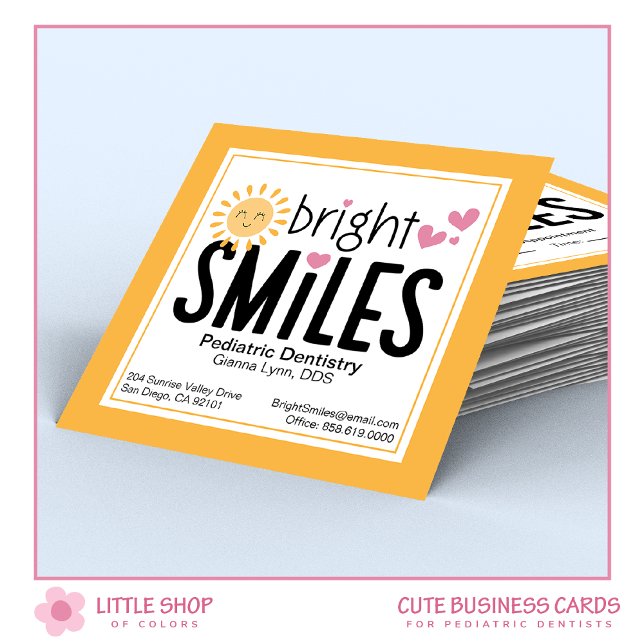 Bright Smiles Pediatric Dentist Orthodontist Square Business Card (Creator Uploaded)