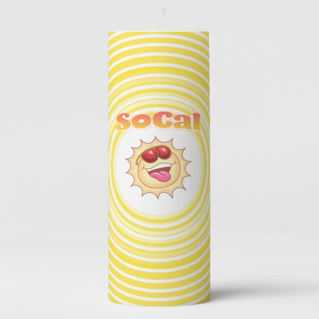 Bright Smiling SoCal Sun Pillar Candle (Front)