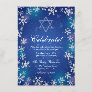 Bright Snowflake Blue Winter Bat Mitzvah Reception Invitation