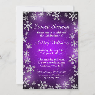 Bright Snowflake Purple Winter Wonderland Sweet 16 Invitation
