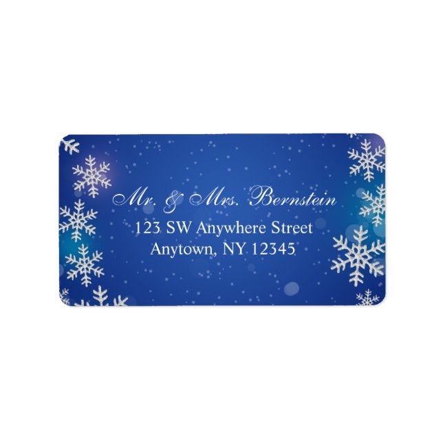 Bright Snowflakes Blue Winter Address Label (Front)