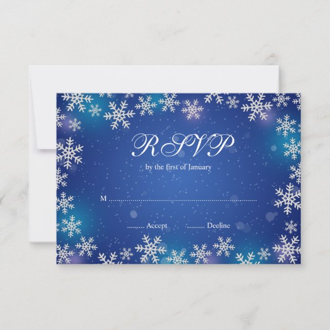 Bright Snowflakes Blue Winter RSVP Card (Front)