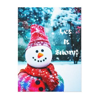Bright Snowman Let It Snow! Stretched Canvas Print