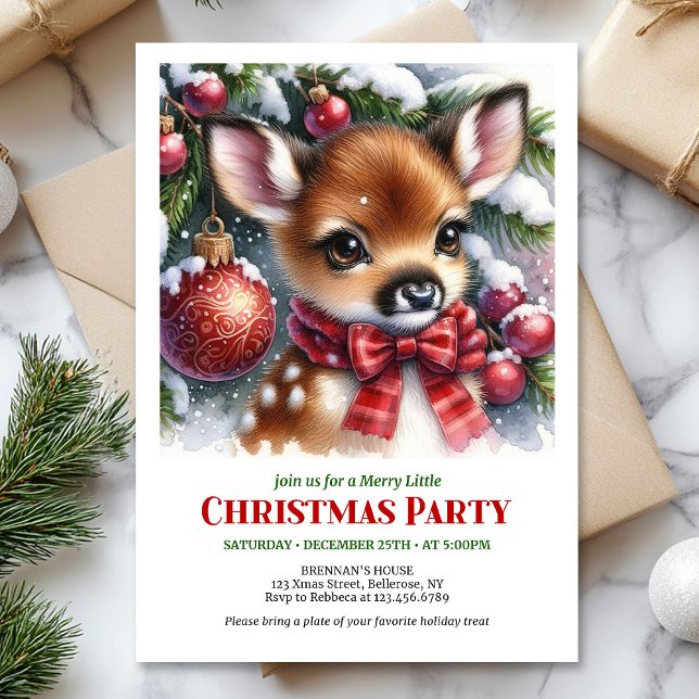 Bright snowy forest baby deer Christmas kids  Invitation (Bright snowy forest baby deer Christmas kids invitation digital)
