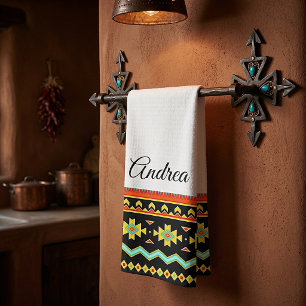 Bright southwest tribal design personalized kitchen towel