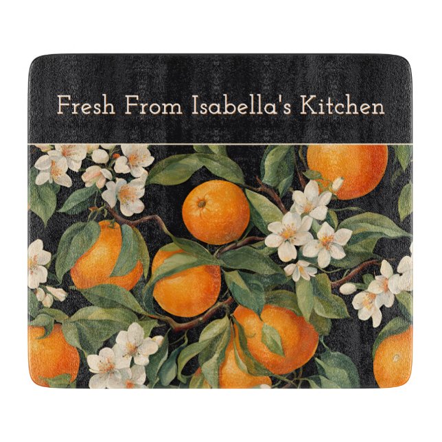 Bright Spanish Oranges Citrus Fruit & Blossom Cutting Board (Front)