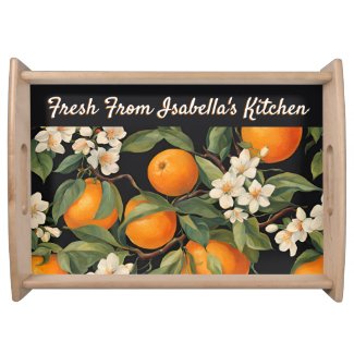 Bright Spanish Oranges Citrus Fruit Pretty Flowers Tray