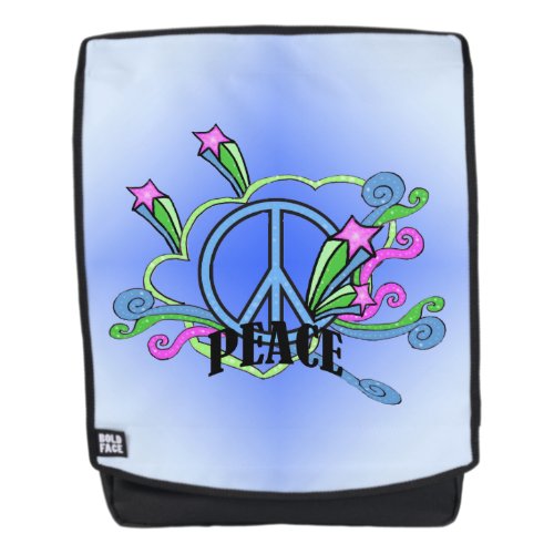 Bright Sparkle Accented Peace Sign Scrolls Stars Backpack