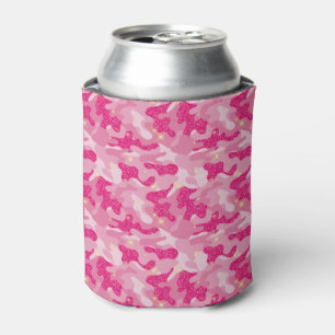 Bright Sparkle Pink Camouflage Chic Camo Glam Army Can Cooler