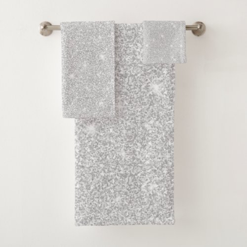 Bright Sparkle White Silver Color Merry Christmas Bath Towel Set