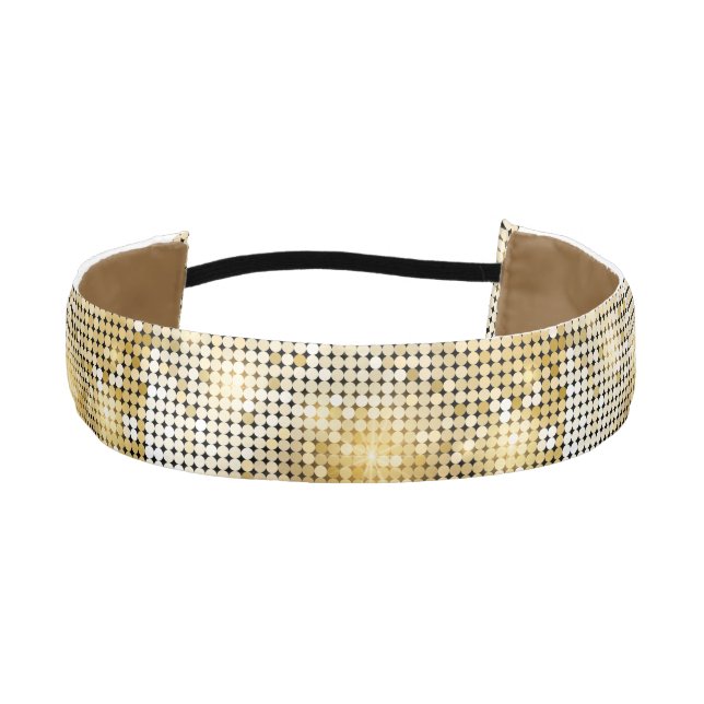 Bright sparkling golden sequin glitters disco ball athletic headband (Front)