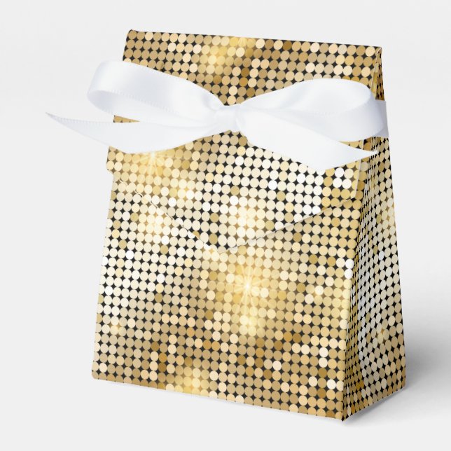 Bright sparkling golden sequin glitters disco ball favor boxes (Front Side)