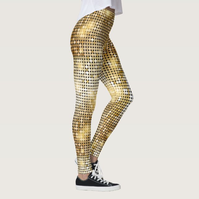 Bright sparkling golden sequin glitters disco ball leggings (Right)
