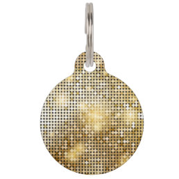 Bright sparkling golden sequin glitters disco ball pet ID tag