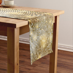 Bright sparkling golden sequin glitters disco ball short table runner