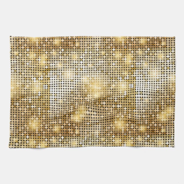 Bright sparkling golden sequin glitters disco ball towel (Horizontal)