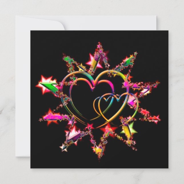 Bright Sparkling Hearts Designer Square Note Card (Front)