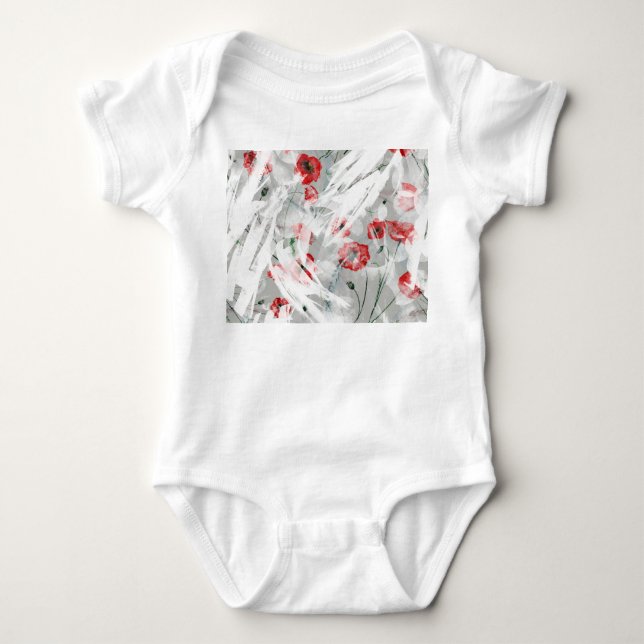 Bright Splash Red Poppy Watercolor Baby Bodysuit (Front)