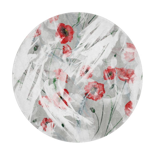 Bright Splash Red Poppy Watercolor Cutting Board (Front)