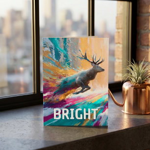 Bright Splatter Watercolour Reindeer Christmas Holiday Card