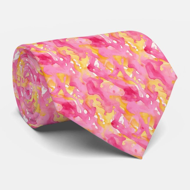Bright Splotchy “Pink Lemonade” Abstract Neck Tie (Rolled)