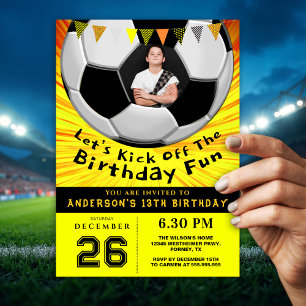 Bright Sporty Custom Photo Birthday I Soccer Invitation
