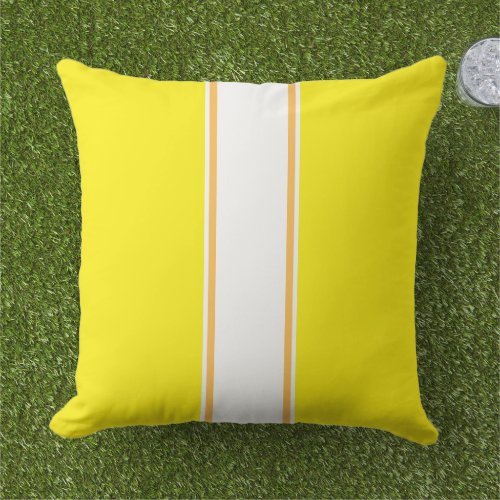 Bright Sporty Lemon Yellow White Racing Stripes Outdoor Pillow