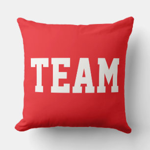 Bright Sporty Red Fun Athletic TEAM White Text Throw Pillow