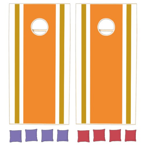 Bright Sporty Tangerine White Brown Racing Stripes Cornhole Set